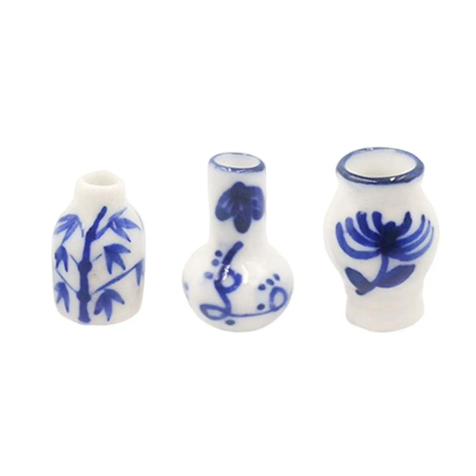 3 Count 1:12 Scale Porcelain Mini Vase Vessel Models for Plant