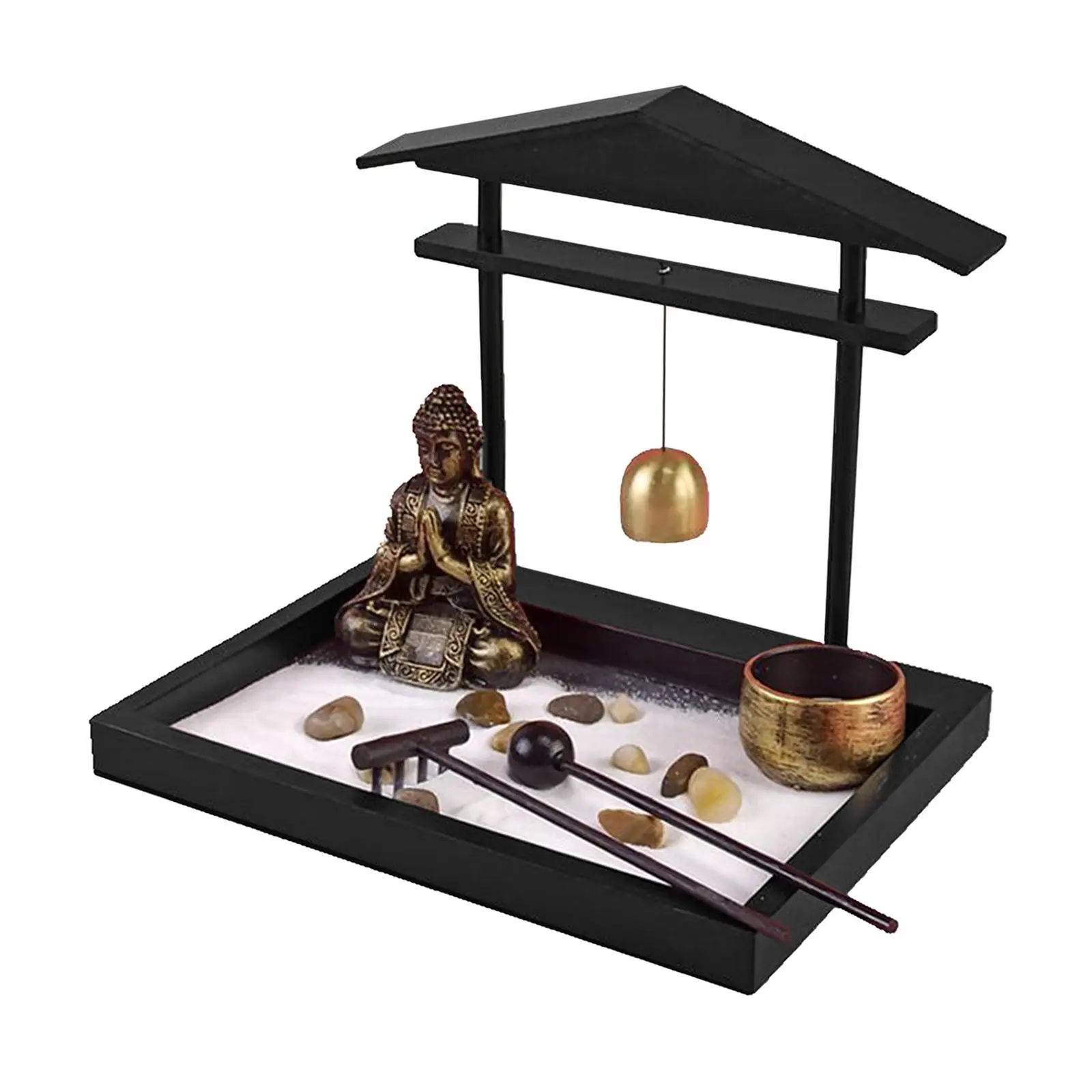 Miniature Buddhist   including Statue  Burner Rocks  Rake Deskt Tabletop