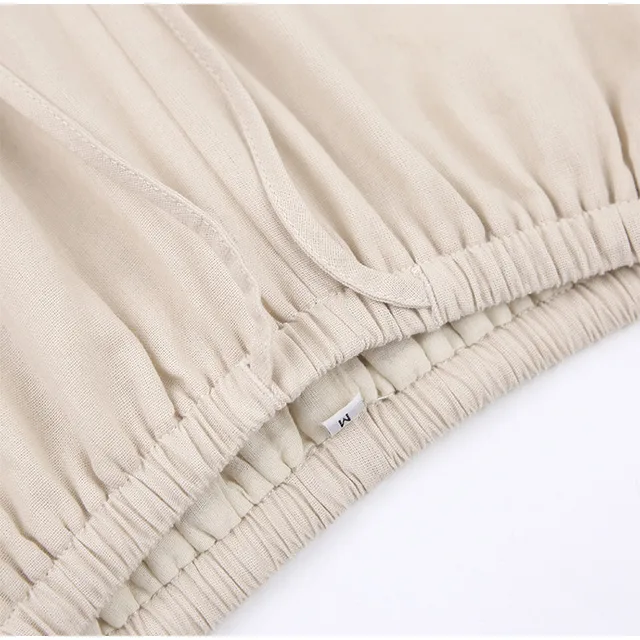 Conjunto de dos piezas de algodón y lino para mujer, camisa informal de  verano, pantalones, blusa holgada para el hogar, ropa de calle - AliExpress