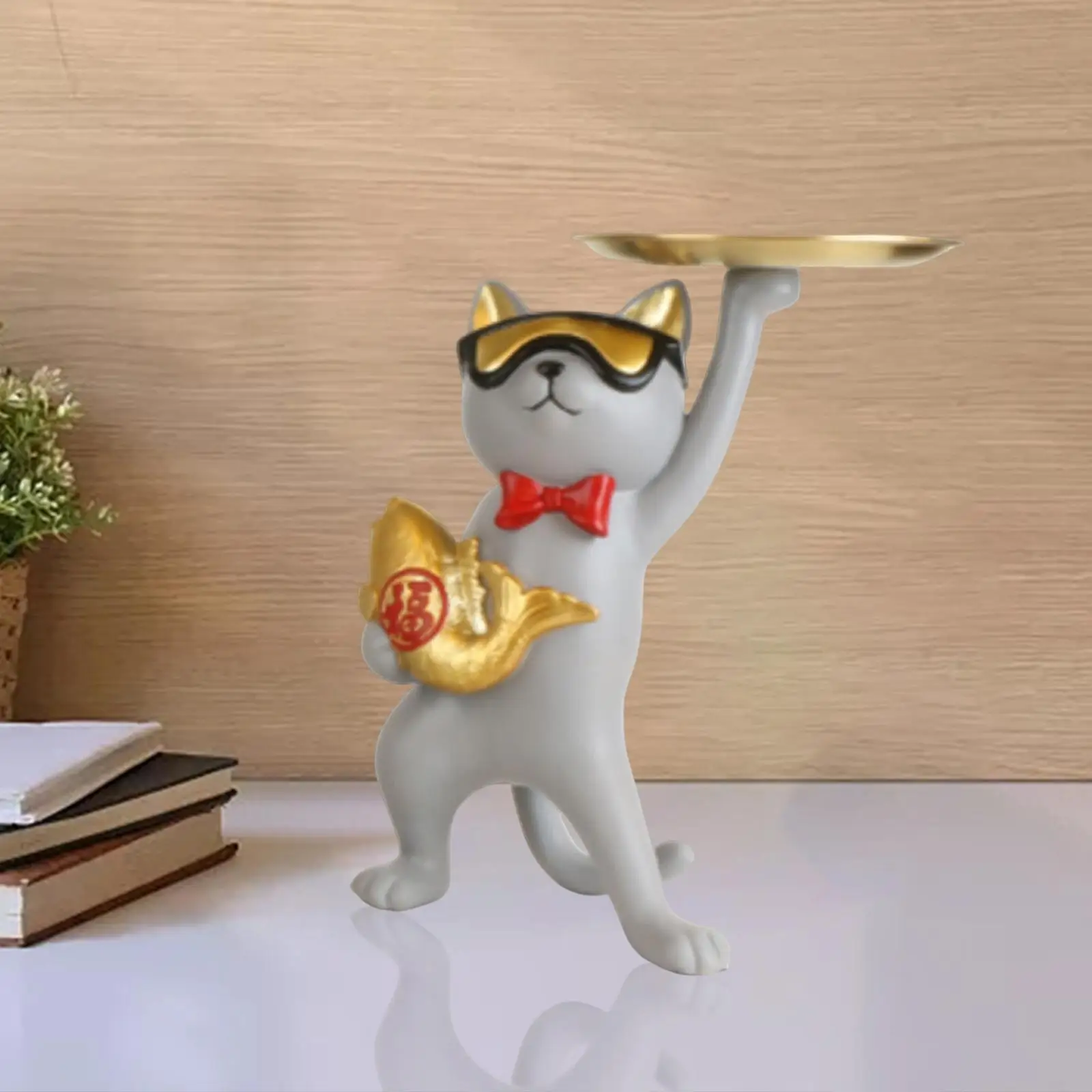 Modern Decorative Tray Statue Cute Perfume Storage Resin Keys Phone Cat Figurine for Bedroom Office Bathroom Decor New Year Gift