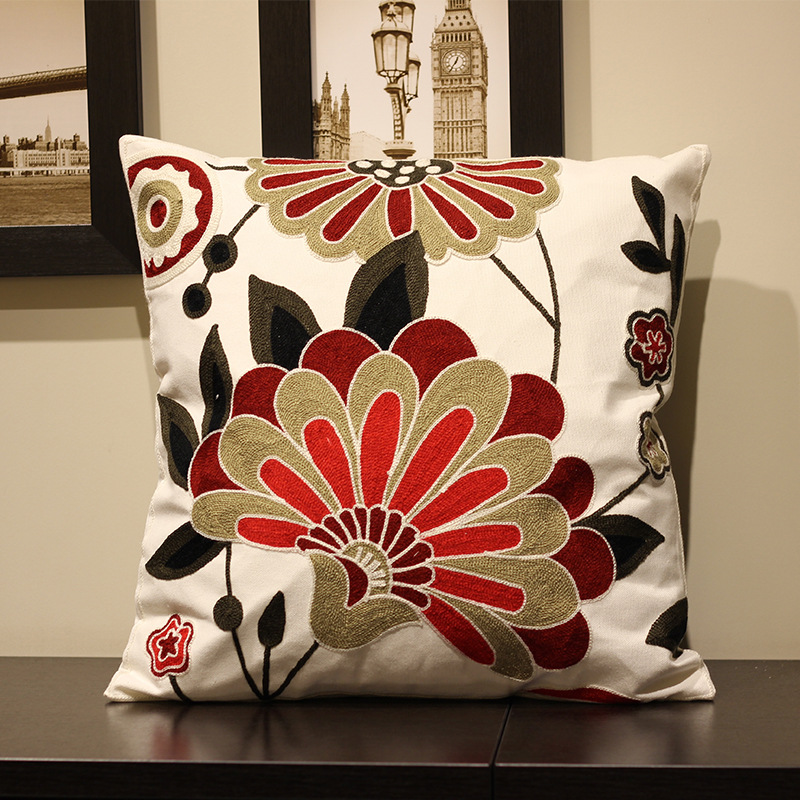 Vintage Amerikanische Stickerei Kissen Abdeckung Pflanze Blume Kissen Fall Wohnkultur Baumwolle Kissen Fall Wohnzimmer Schlafzimmer Sofa – Detail 7