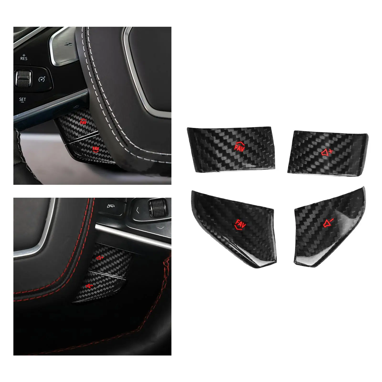 4Pcs Auto Steering Wheel Button  Set Carbon Fiber Car Interior Volume Button Cover  for C8 Decor Accessories