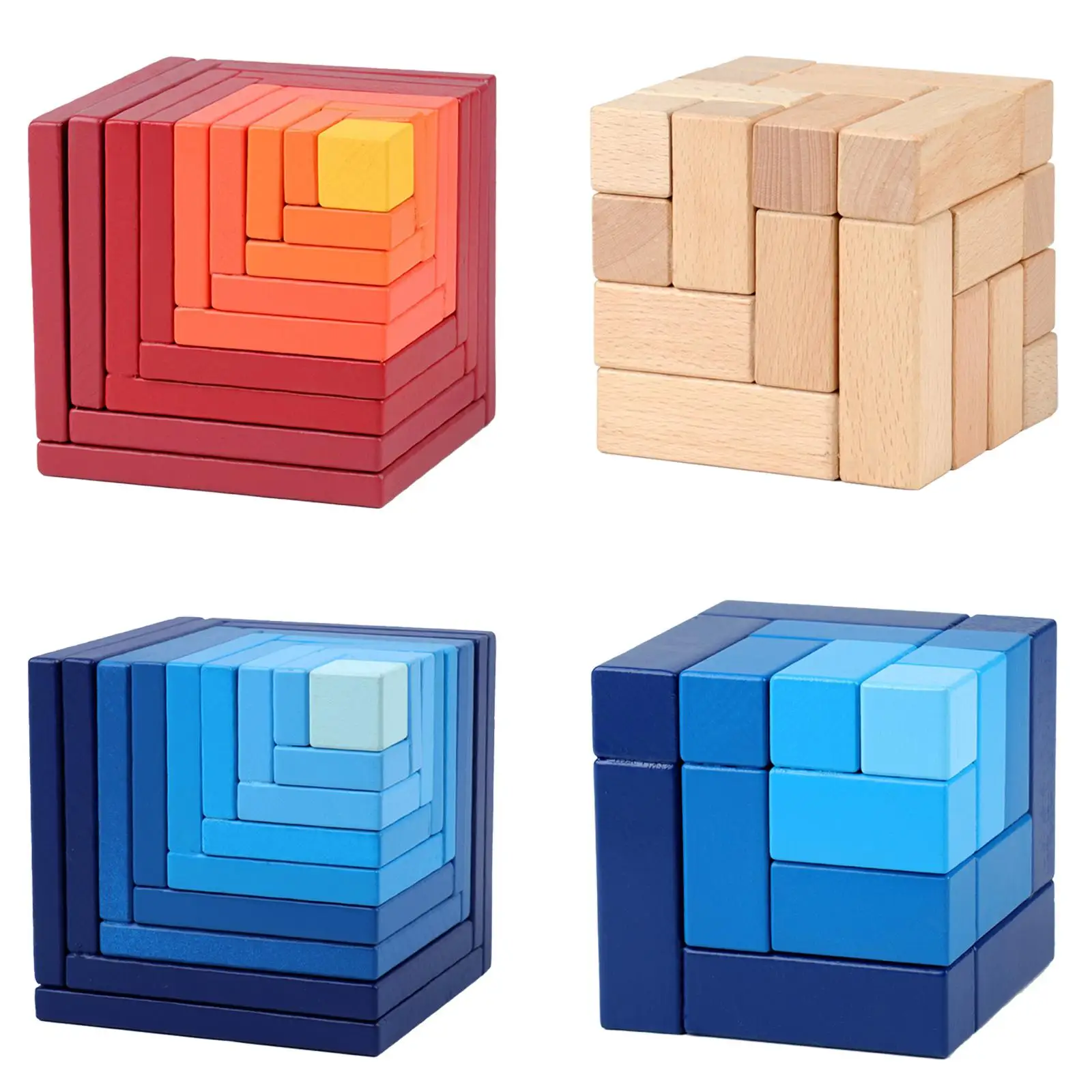 Wooden Puzzle Cubes Building Blocks Montessori Travel Games Toys Gifts