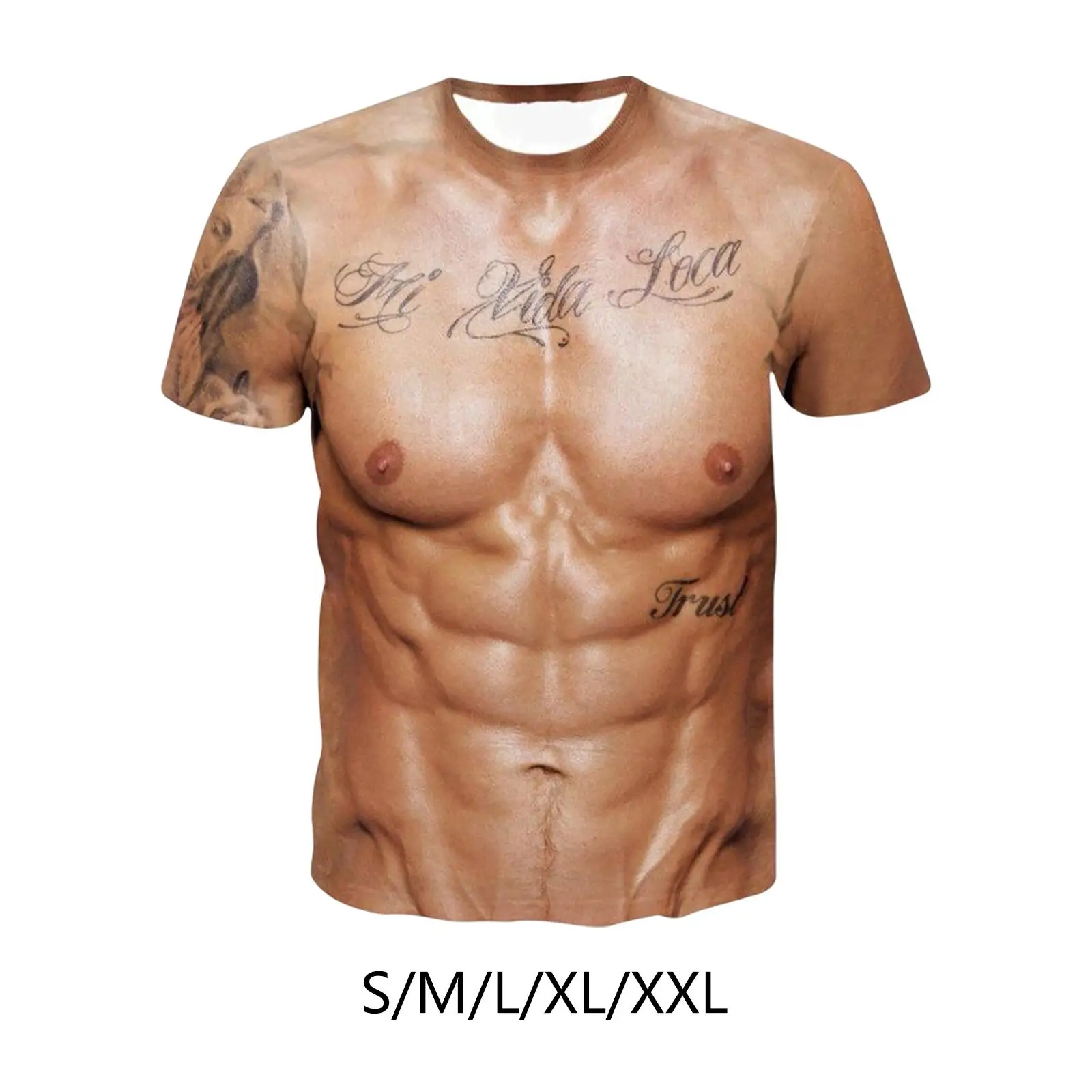 Funny 3D Muscle Printed Men's Short Sleeve Tattoo Print Casual Body Print Summer Tees T Shirt Short Sleeved Shirt