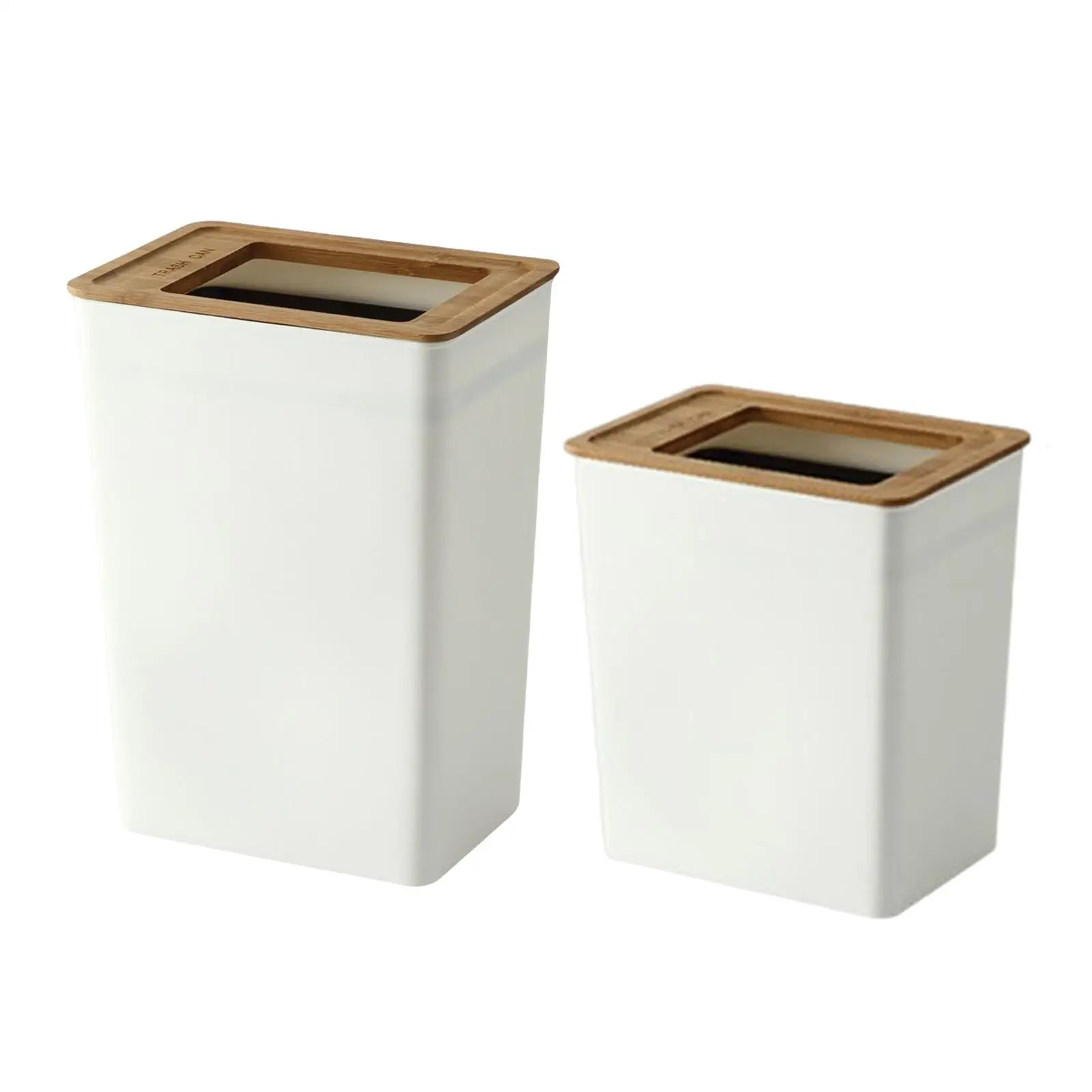 Bamboo Lid Trash Can Wastebasket Rectangular for Bedroom Bathroom Outdoor