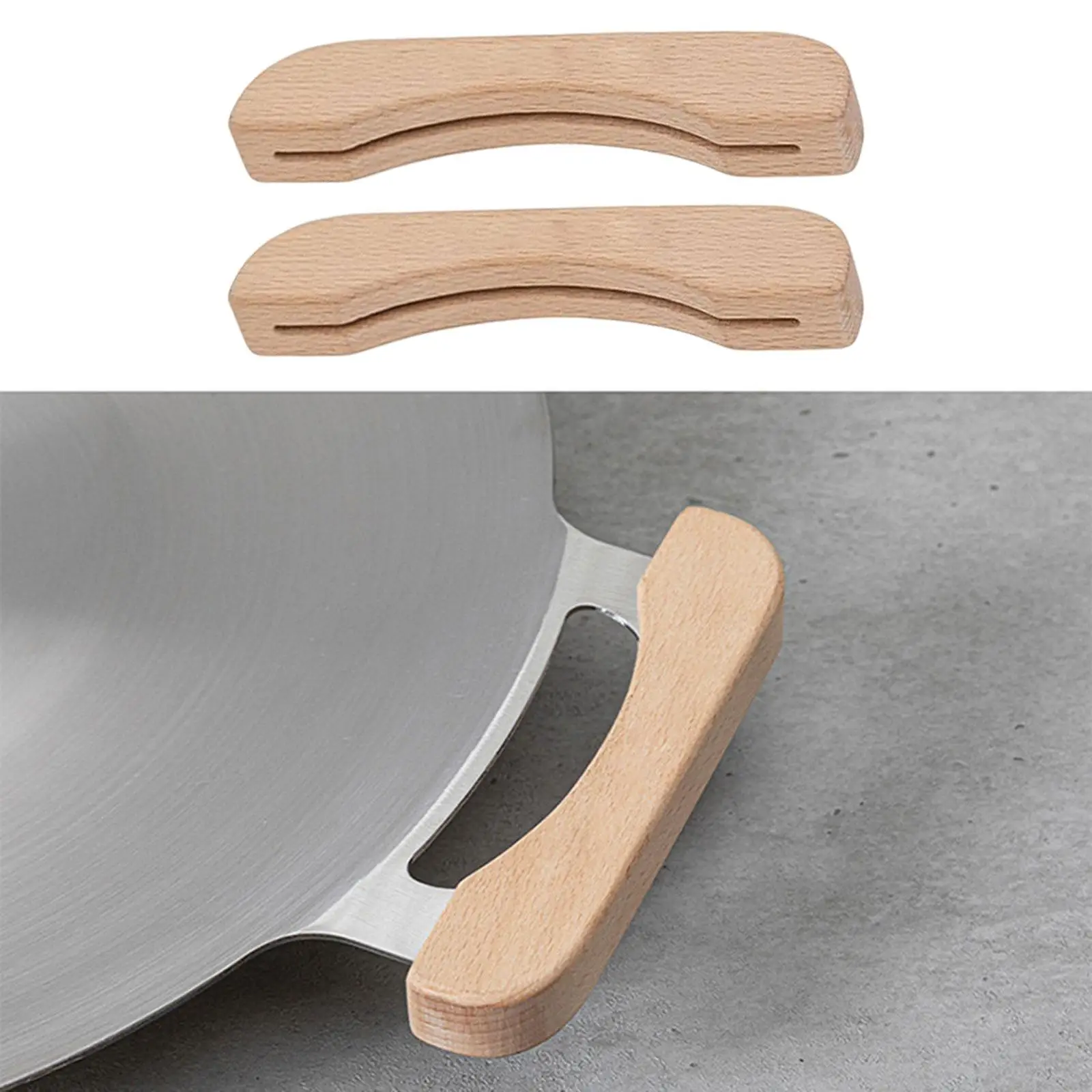 2Pcs Solid Wood BBQ Pan Handle Anti Scald Insulated for Grill Pan Outdoor