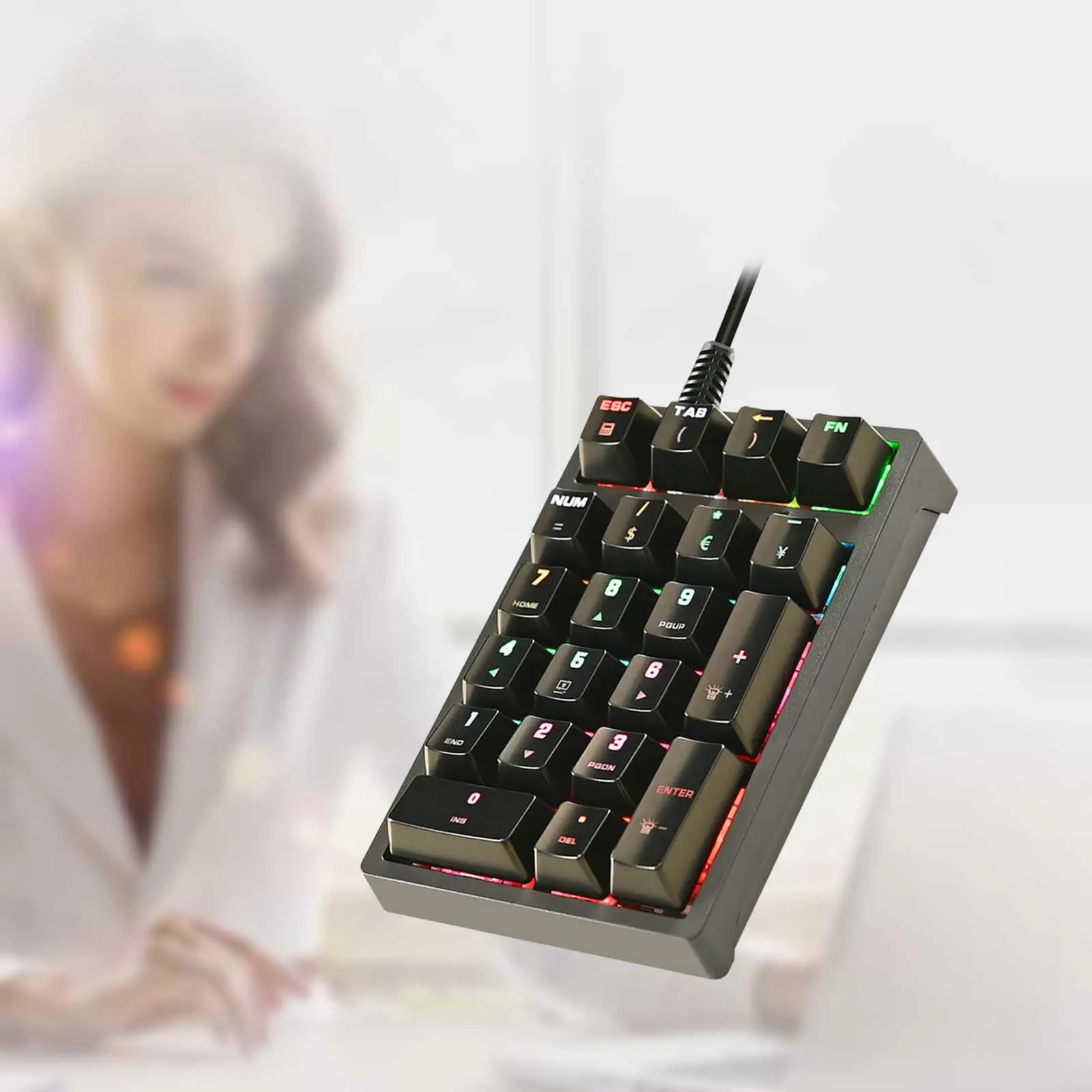 Compact K21 Mechanical Numeric Keypad 21 Keys Plug and Play Blue Switches Comfortable Typing USB Wired Numpad for Stock Exchange