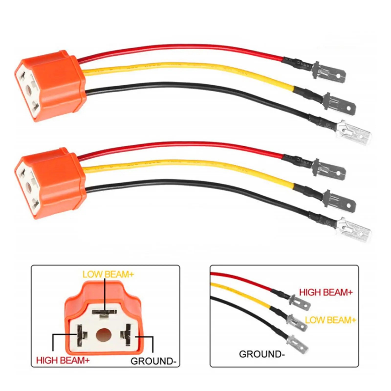 H4 9003 HB2 Headlight Connector Heavy Duty 14AWG Ceramic Wire Wiring Harness For Car Truck Boat Light Retrofit Pack of 2 