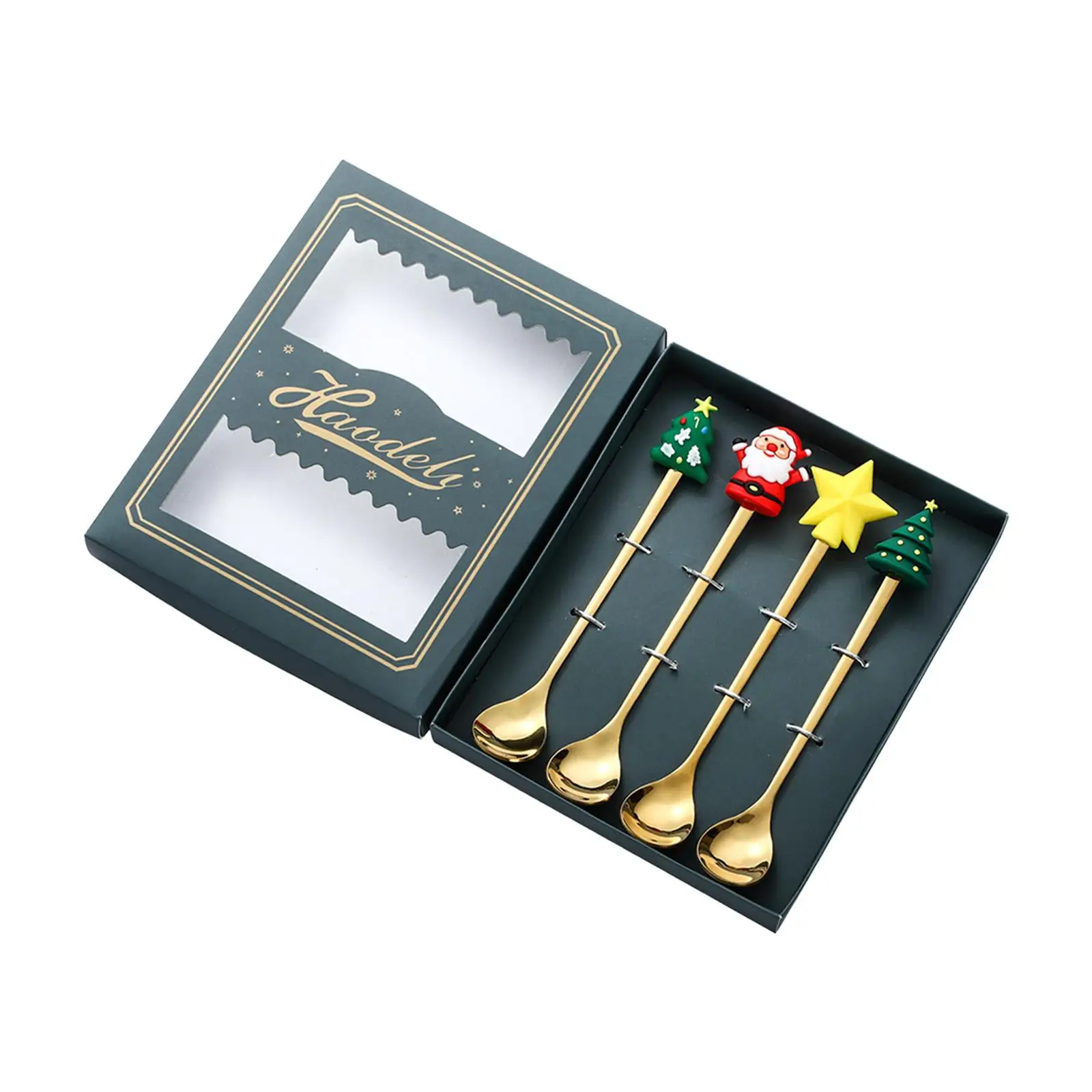 4 Pieces Spoons Forks Coffee Spoon Multipurpose with Gift Box Christmas Cutlery for Festival Kitchen Wedding Holiday Party