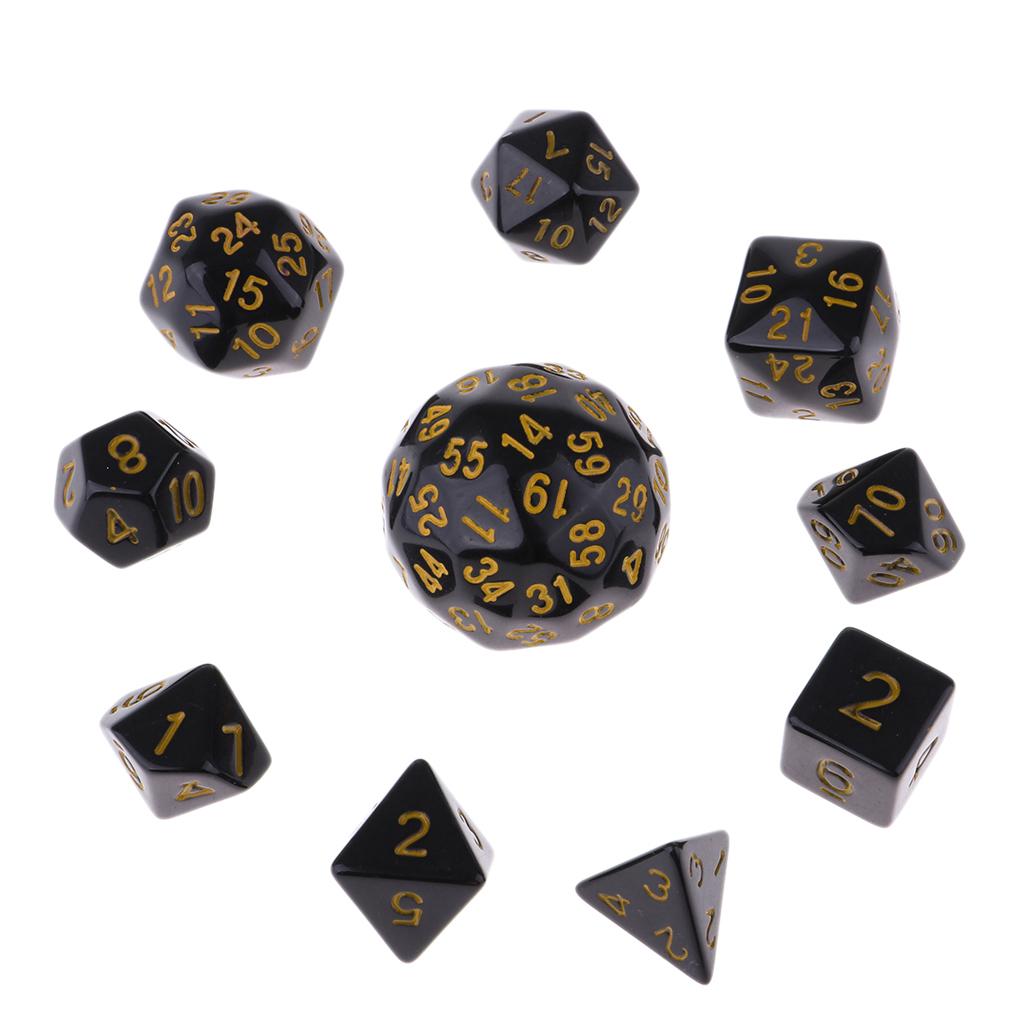 10 Pieces Acrylic Polyhedral Dice Set D4 D6 D8 D10 D12 D20 D24 D30 D60 Dice for Table Game Party Game Accessory 