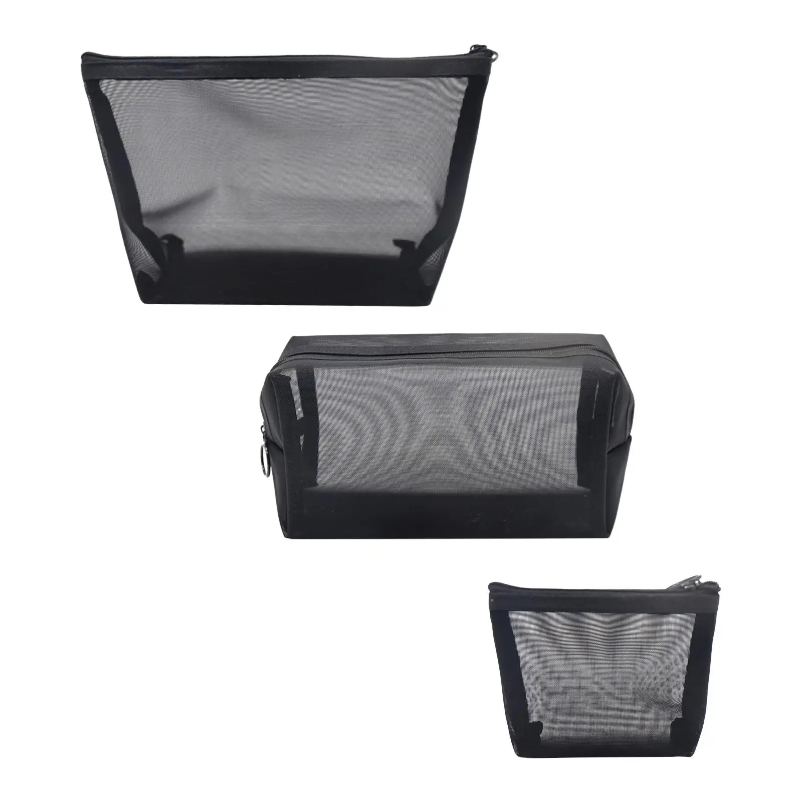 3 Pieces Mesh Makeup Bags Zipper Opening Breathable Cosmetic Storage Bag for Traveling Hair Accessories Business Trip Toiletries