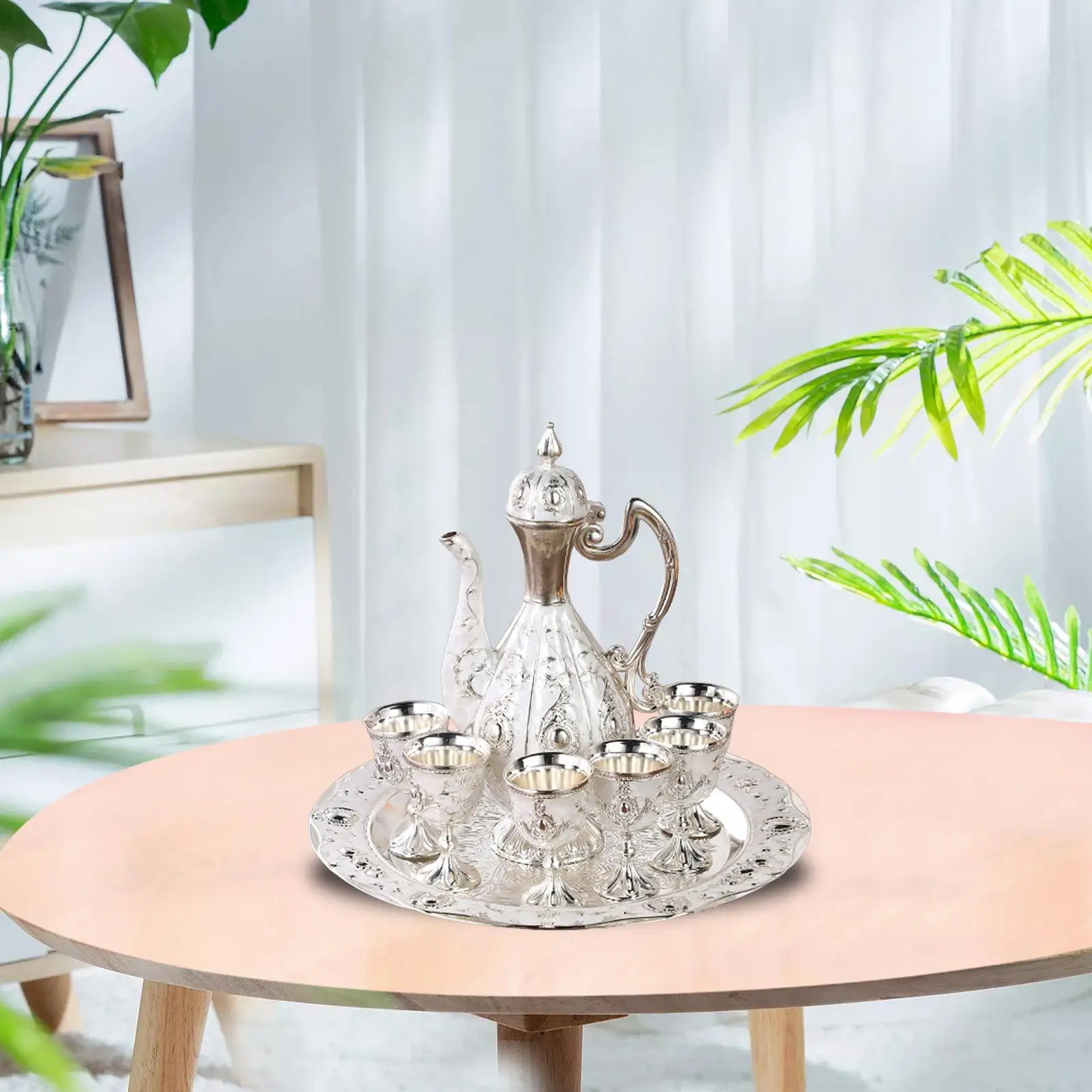 Vintage Style Coffee Pot Set, Tea Cup Tea Pot Set Storage Tray Drinkware for Dining Room Cafe Kitchen Cabinet Decoration