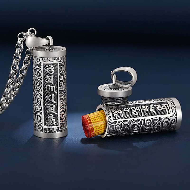 1 Stück 990 Pillen etui aus reinem Silber Pillen dose wasserdichte Zylinder anhänger Pillen dose mit Ketten halskette – Detail 5