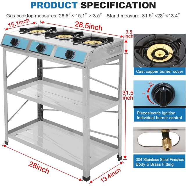 Propane Gas Cooktop 2 Burner Gas Stove Portable Stainless Steel Stove Auto  Ignition Camping Dual LPG for RV, Apartment, Outdoor