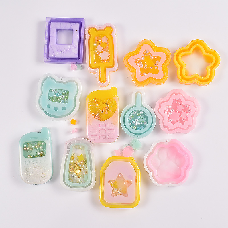 Harz Shaker Formen Set Charms Doppels ch ichten Anhänger Schmuck machen Zubehör Treibsand Schlüssel anhänger Harz Formen Kawaii Harz Kunst – Detail 9