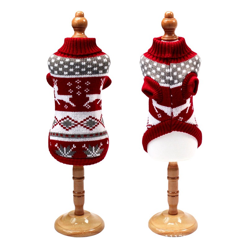 Christmas Reindeer Maple Snowflake Pet Clothes Turtleneck Knit Sweater Puppy Dog Clothes Dog Clothes for Small Dogs