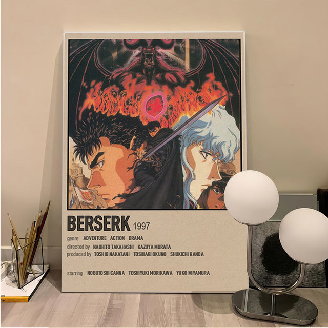 Clássico anime berserk filme cartazes retro kraft papel adesivo