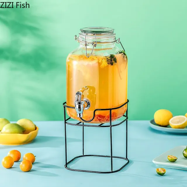 4L Glass Jar Party Juice Dispenser Glass Drink Beverage Dispenser with Tap  and Stand - AliExpress