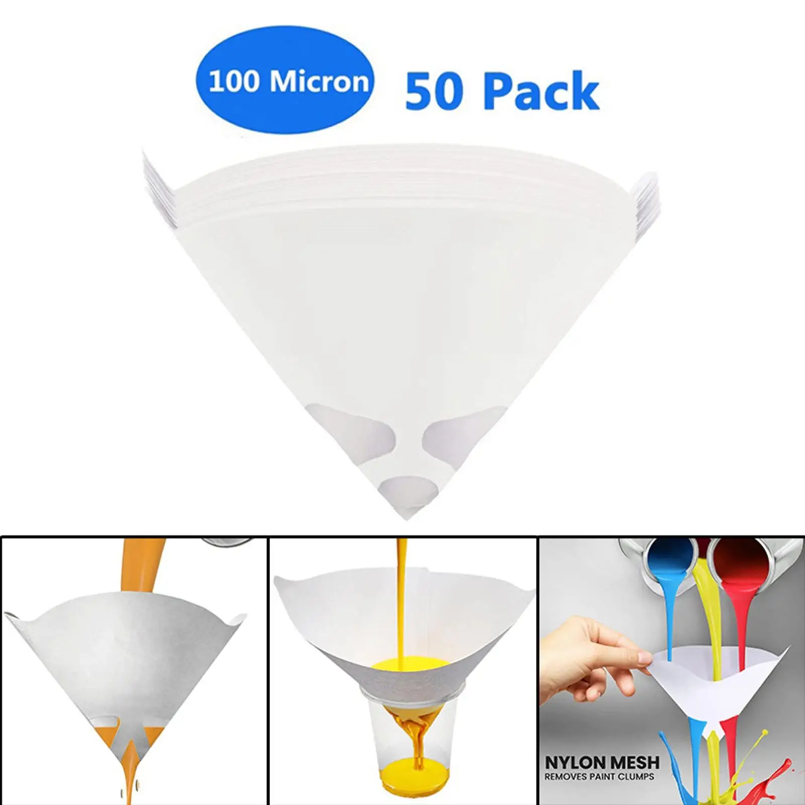 50 Set Cone Funnel Fine Mesh Cone Shaped Disposable Paint Filter for Painting Projects 3D Printing Resin