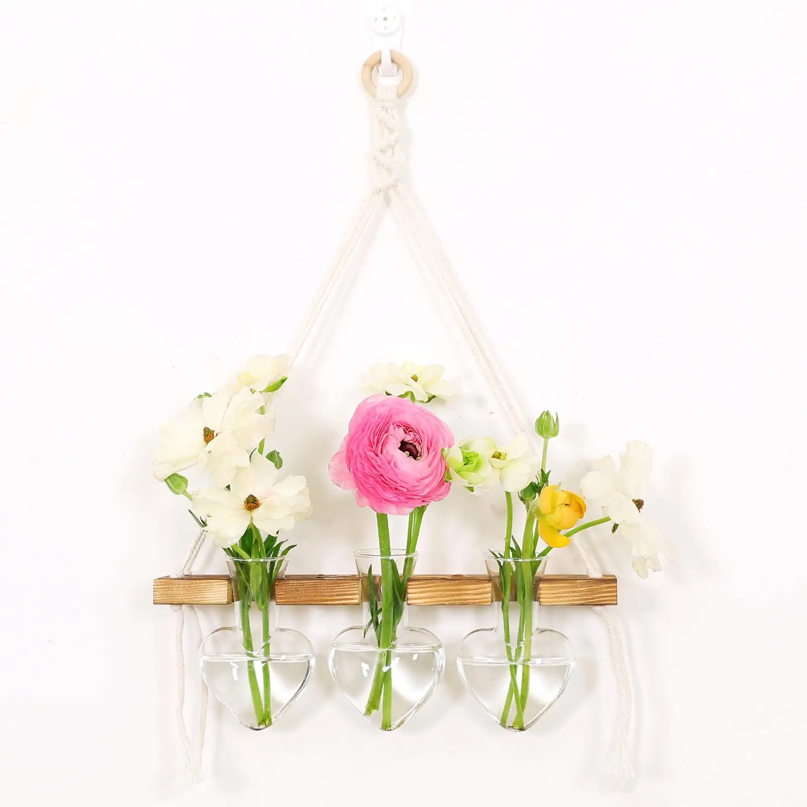 Wall Hanging Planter Wooden Frame Stand Modern Glass Flower Vase for Garden Decor