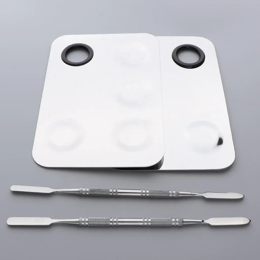 2x Professional Lady Cosmetic Makeup Mixing Plate  Stainless Steel    Artist  with  Tool