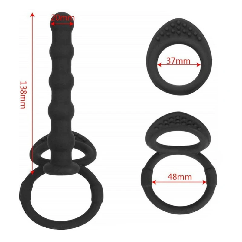 Double Penetration Dildo Rings Strap On Penis Delayed Ejaculation Anal Beads Butt Anus Vaginal Massager Sex Toys For Men Couples
