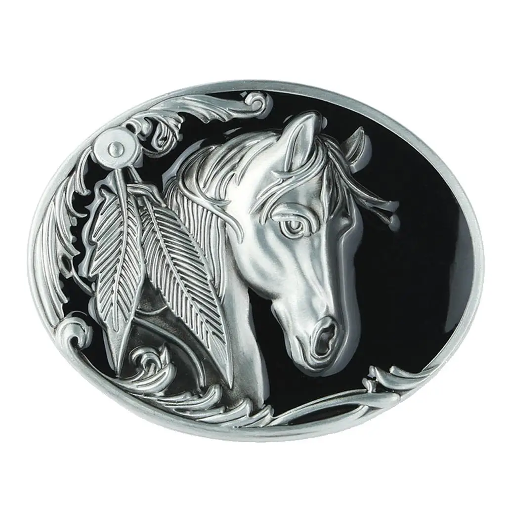 Alloy Engraved Horse Leaves Silver Belt Buckle Western Cowboy