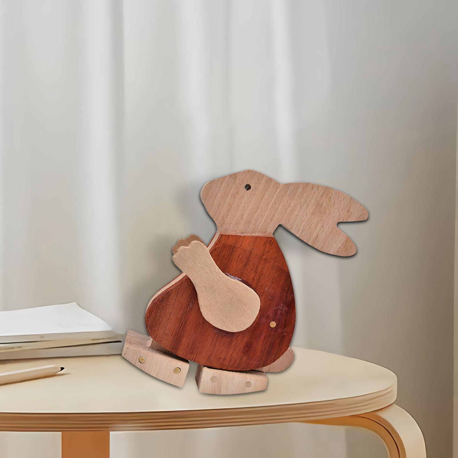Easter Wooden Bunny Toy Rabbit Sculpture Collectibles for Home Desktop Decor