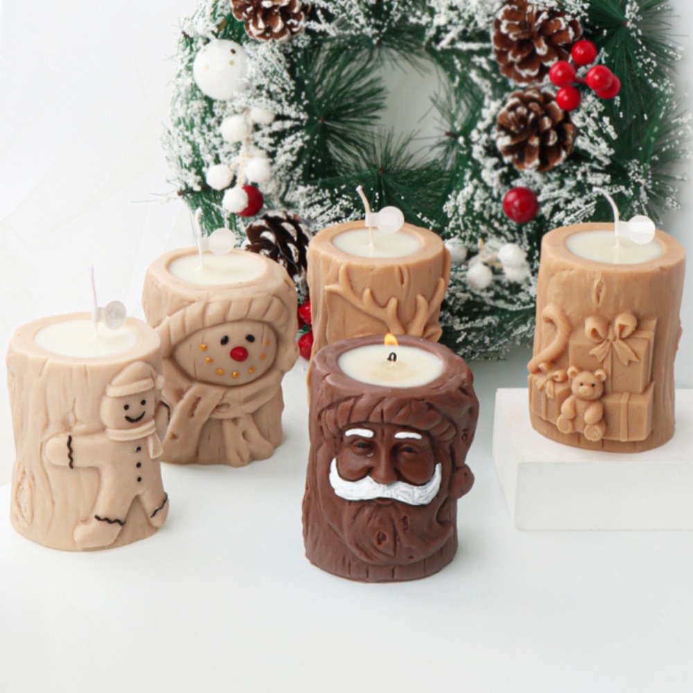 Description Picture 6 of itemBearded Santa Claus Deer Stump Silicone Candle Mold Gingerbread Snowman Cylinder Plaster Candlestick Making Gift Christmas Decor