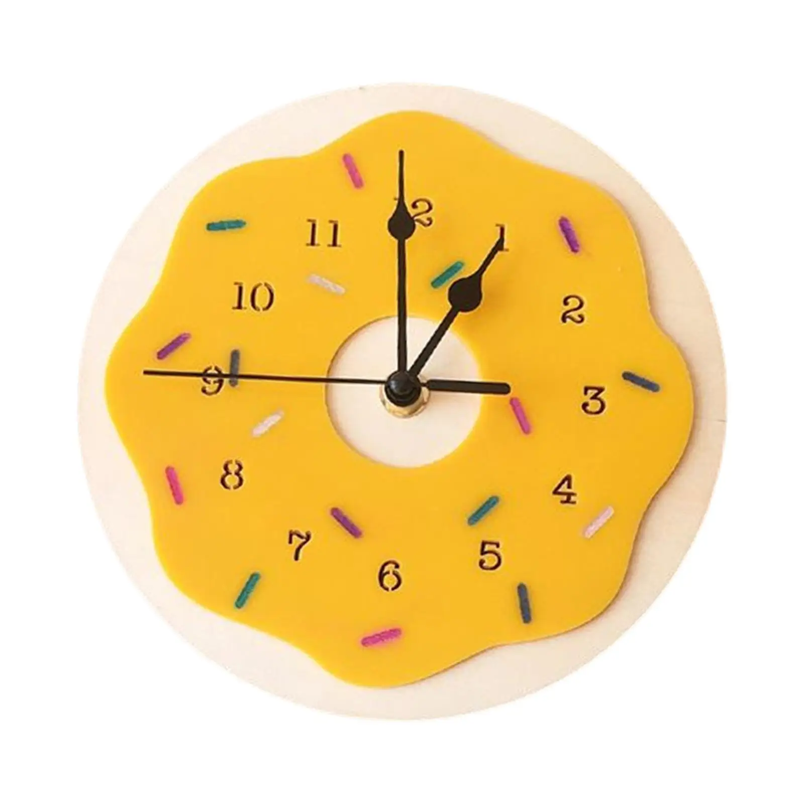 Cartoon Donut Shaped Wall Clock Mute Ornament for Kids Decor Dining Room