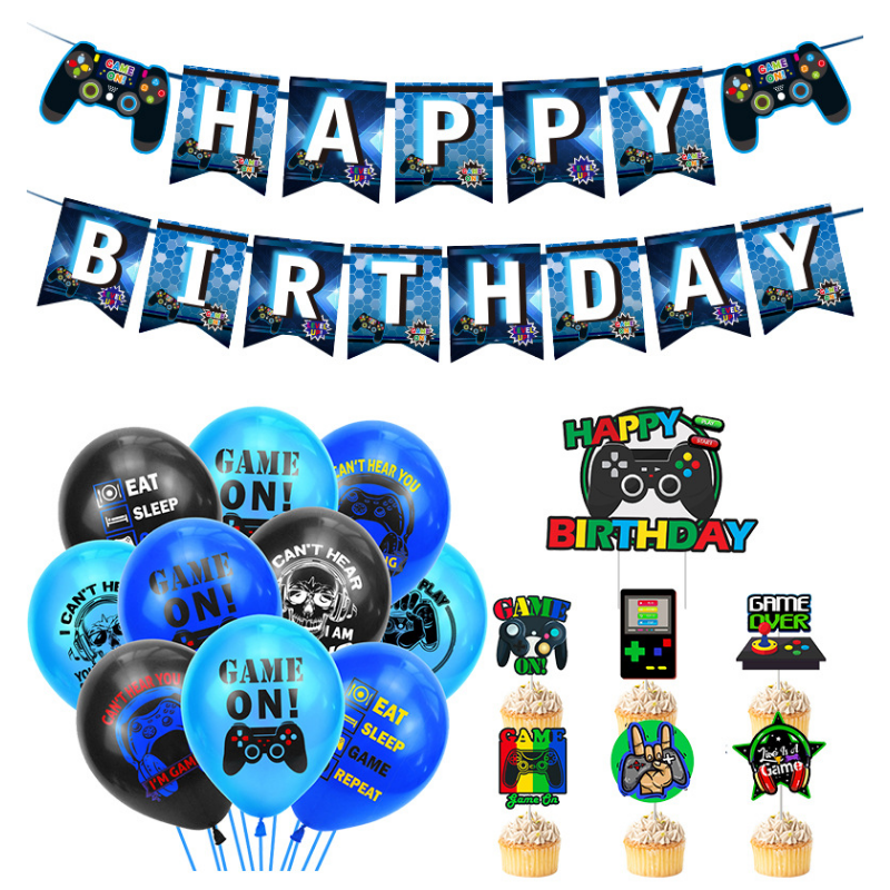 Spiel themen orientierte Party Ballon Set Cartoon Gamepad Kinder Banner Spieler alles Gute zum Geburtstag Backen Kuchen Topper Hintergrund Wand dekoration – Detail 2