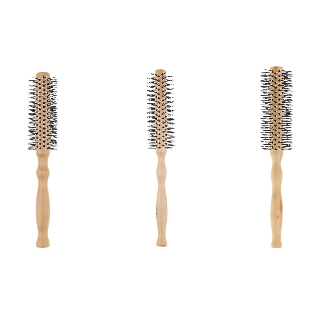 Hairdressing Antistatic HairComb Wood Handle  Round Brush
