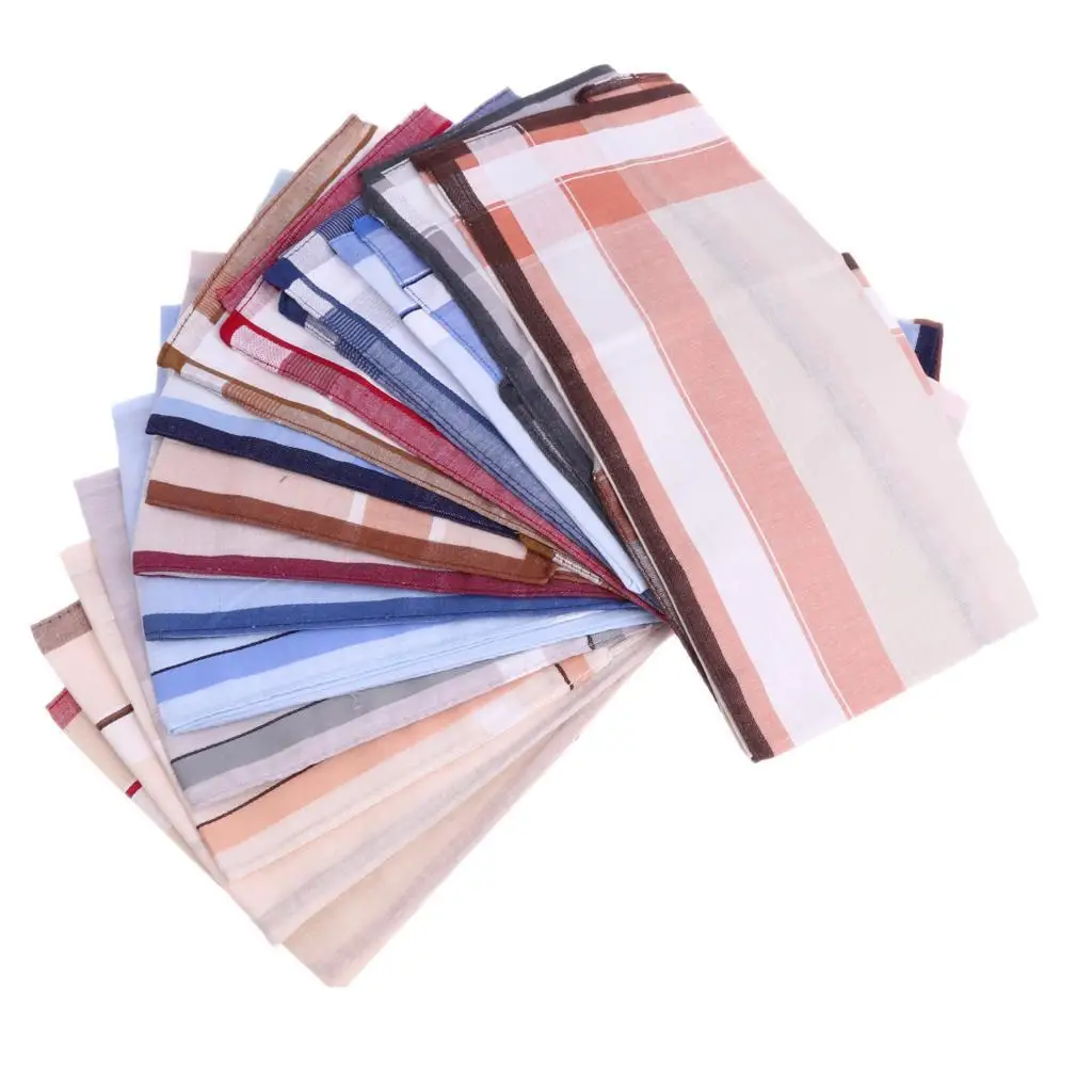12pcs Gentleman Men Hankies   Cotton Pocket Square Striped Handkerchief