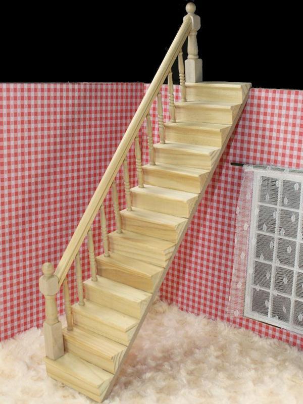 1:12 Scale Dollhouse Miniature Pre-Assembled Wooden Staircase Stair Step with Left Handrail, Doll House Furnishings