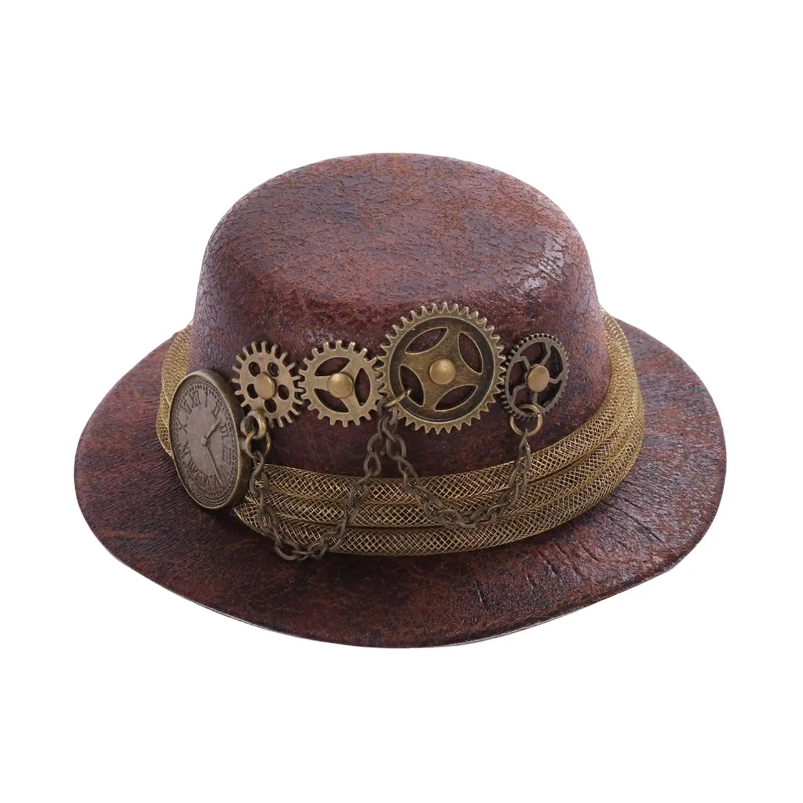 Women Ladies Mini Punk Top Hat, with Alligator Clips Brown Color, Elegant