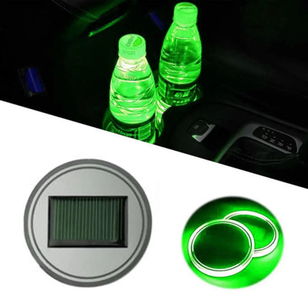 LED Car Cup Holder Pad Solar  Bottle Drinks Coaster Built- Car  Lamp Green