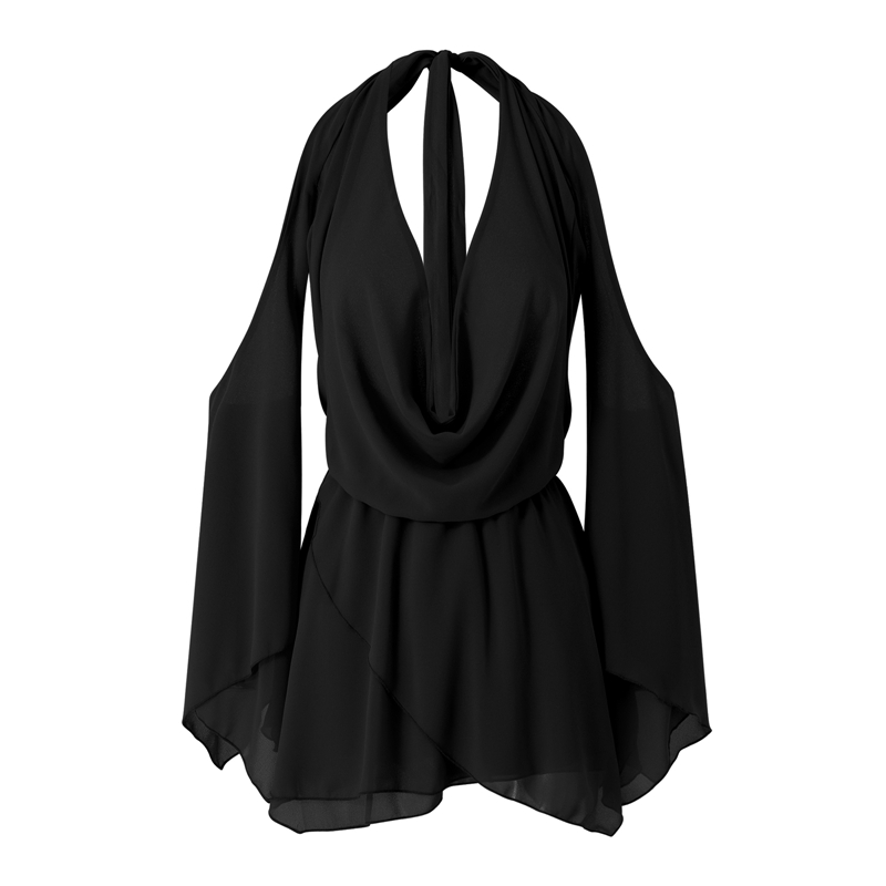 Vestido Y2K de verano para mujer, color liso, con cuello colgante, hombros descubiertos, fruncido, manga larga, espalda descubierta, corto, para discoteca