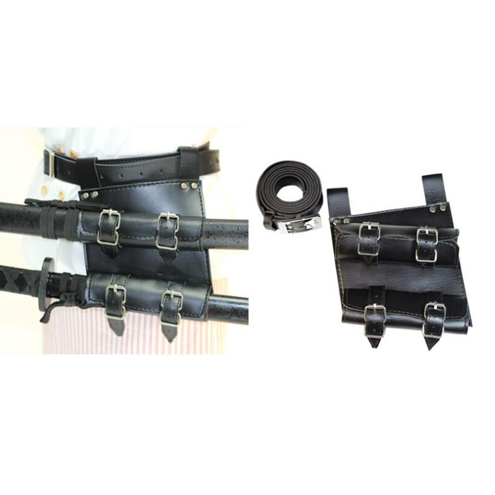 Renaissance PU Leather Sword Frog Belt Costume Accessories Rapier Knight Sword Belt with Metal Buck 2 Color