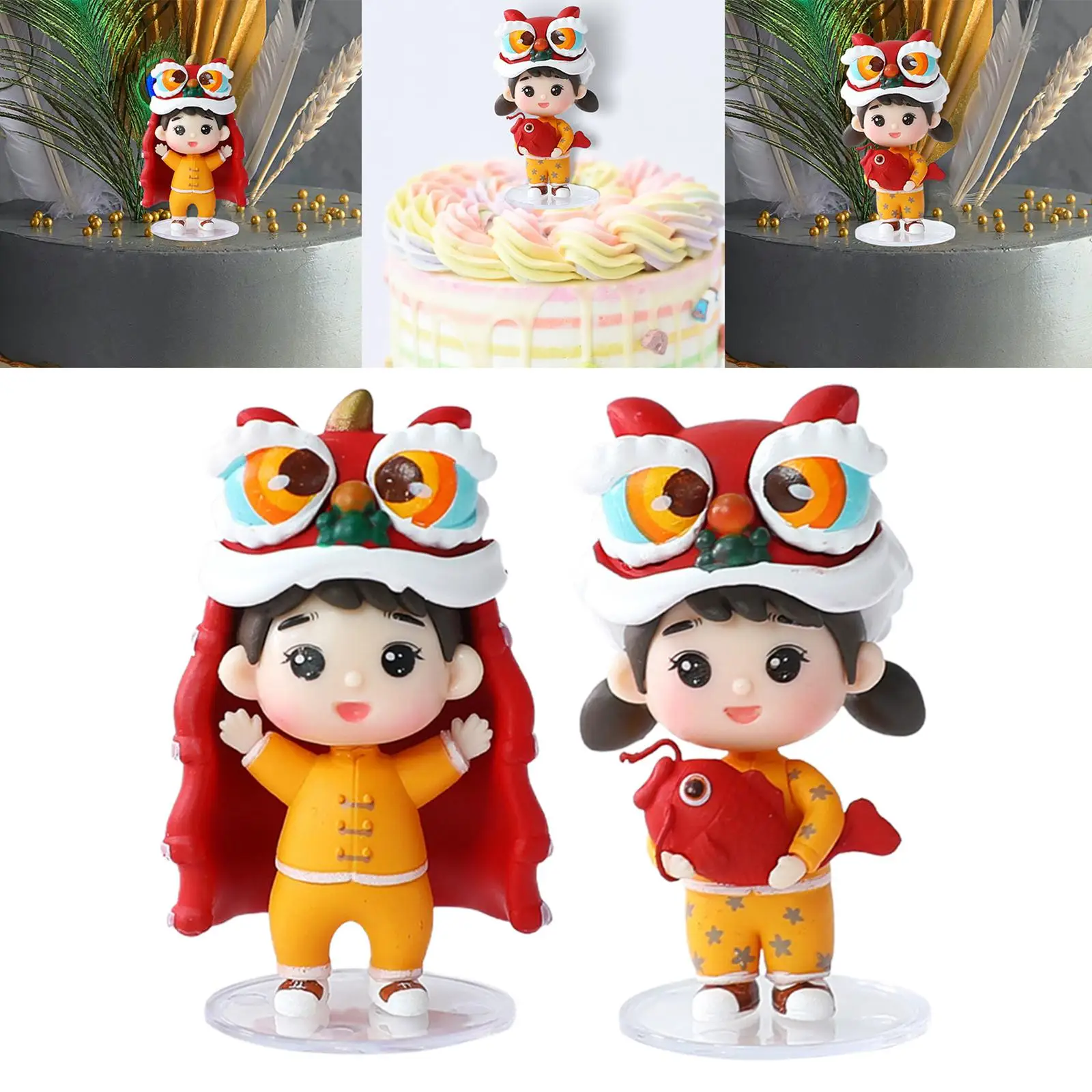 Cute Chinese New Year Doll Figurine Art Sculpture for Shelf Decor Cake Topper Decor
