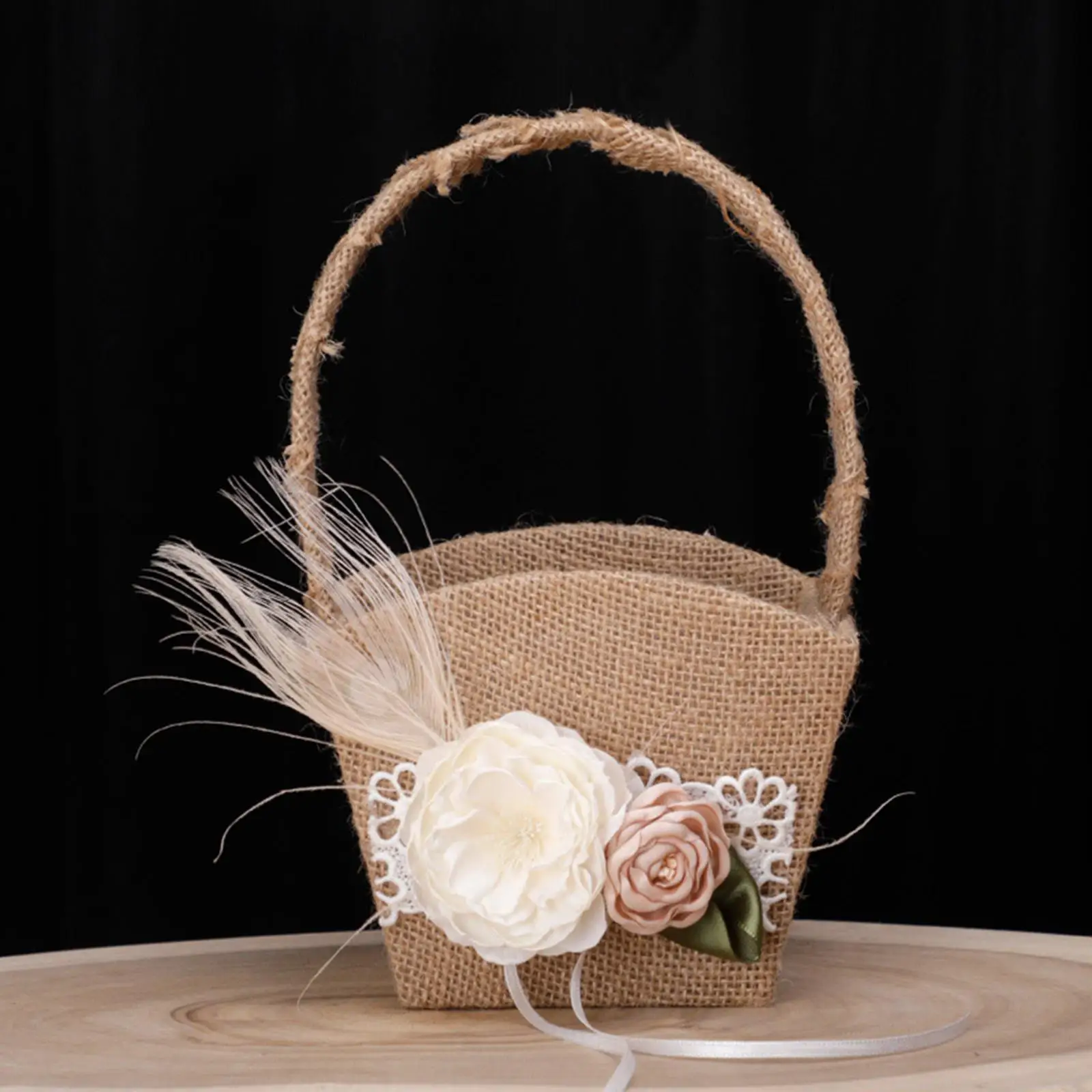 Multi Use Flower Basket Party Supplies Accessory Rose Shaped Lace Satin Decoration Elegant Rustic Burlap for wedding