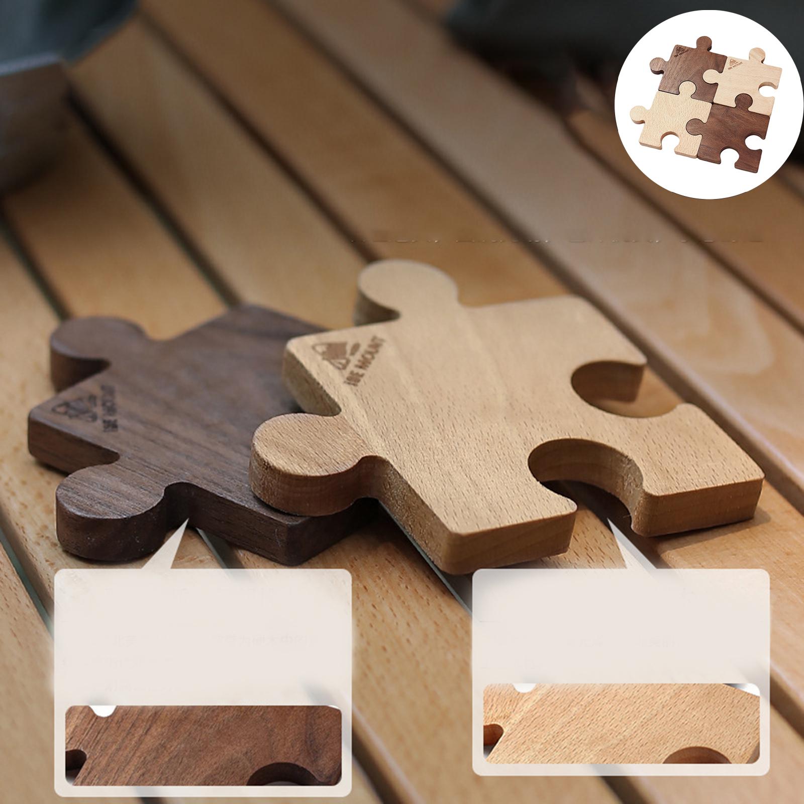 4Pcs Wooden Coasters Jigsaw Puzzle Design Walnut Wood Beech Wood Durable Reusable Drinkware Tea Cup Pad for Office Dining Room