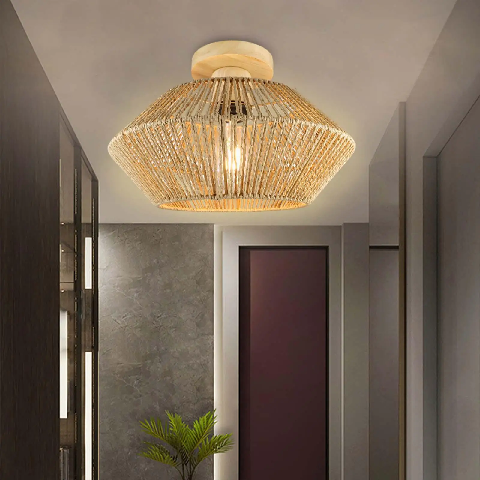 Vintage LED Ceiling Lamp Shades Light Fixture Handmade Woven Light Cover for Apartment Tea Room Restaurant Hallway Porch