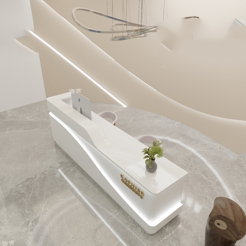 Description Picture 3 of itemLectern White Reception Modern Cashier Counter Store Hotel Reception Conference Bar Luxury bureau meuble Reception Desk WJ25XP