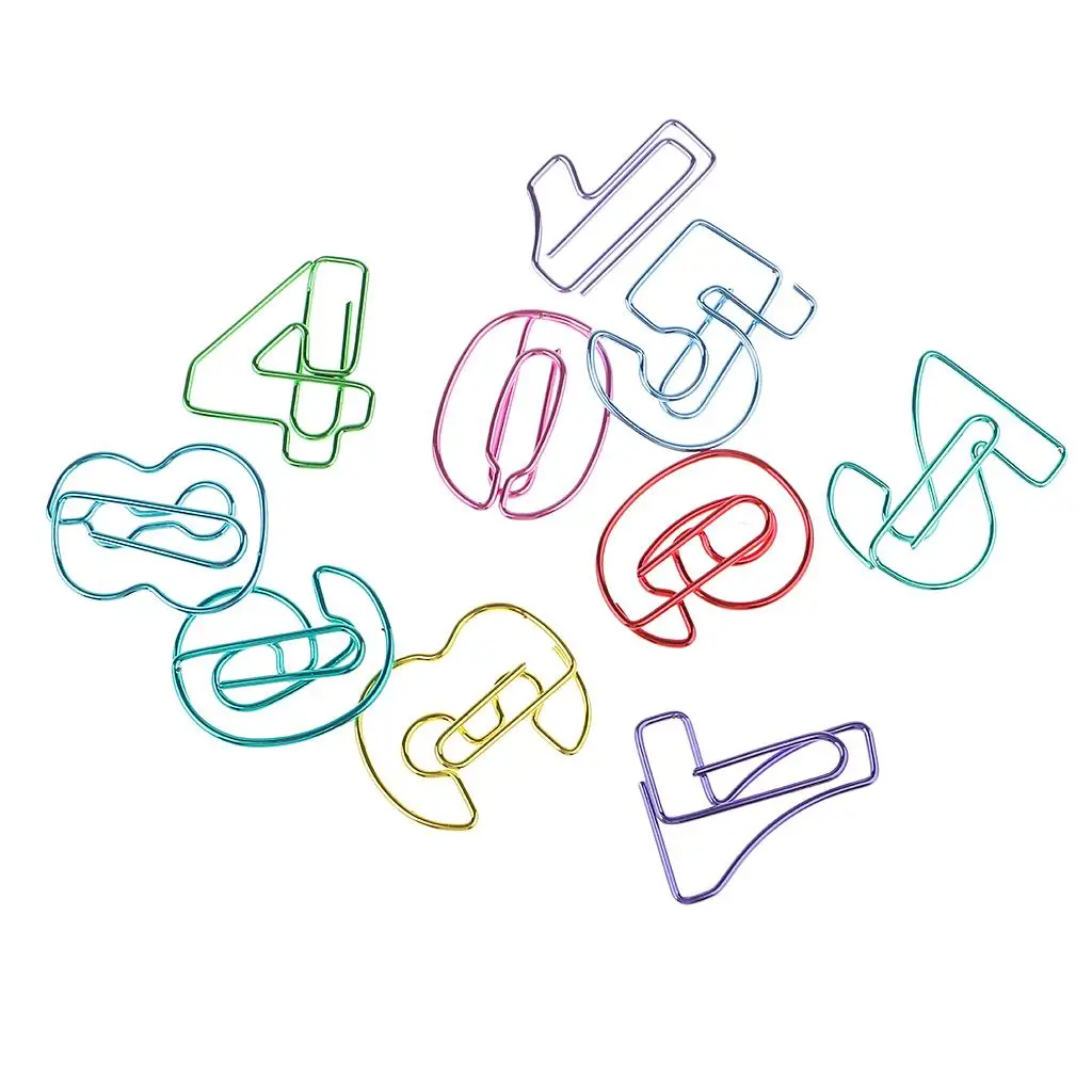 Pack of 10 Colored 0-9 Numbers Shaped Metal Paper Clips Bookmarks Stationery Supplies Paperclips Clamps