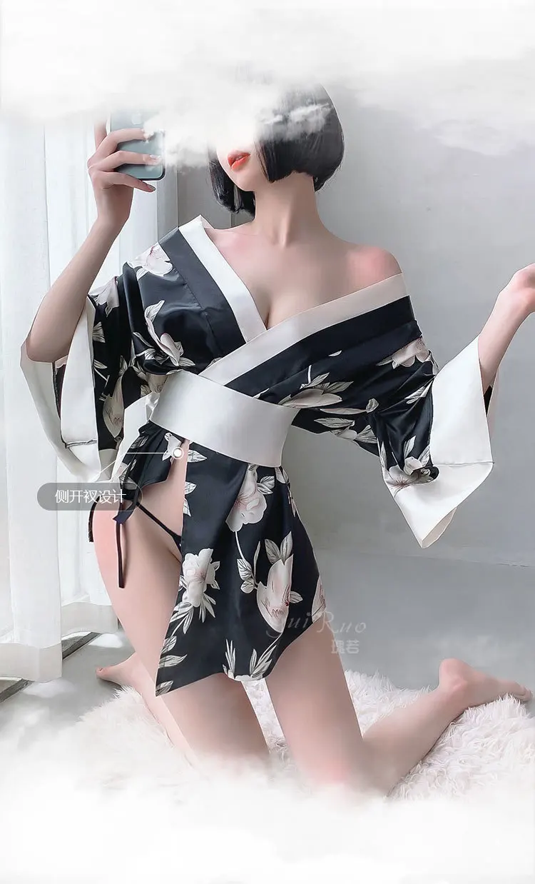 Эротика косплей японский Пижама-кимоно женское сексуальное нижнее белье  порно форма для секса Глубокий V-образный вырез ночная рубашка стринги |  AliExpress