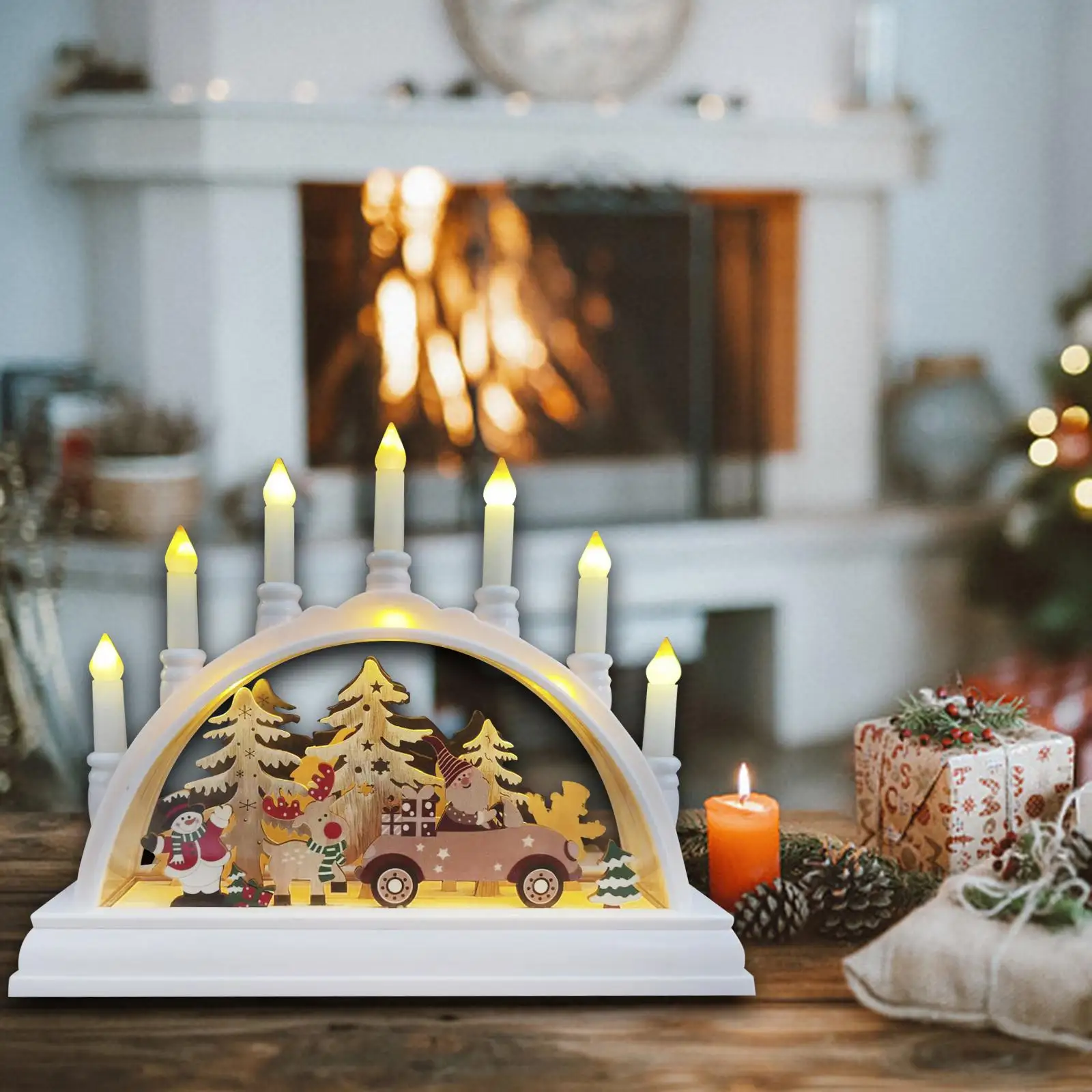 Christmas Bridge LED Candles Wooden House for Christmas Wedding Centerpiece