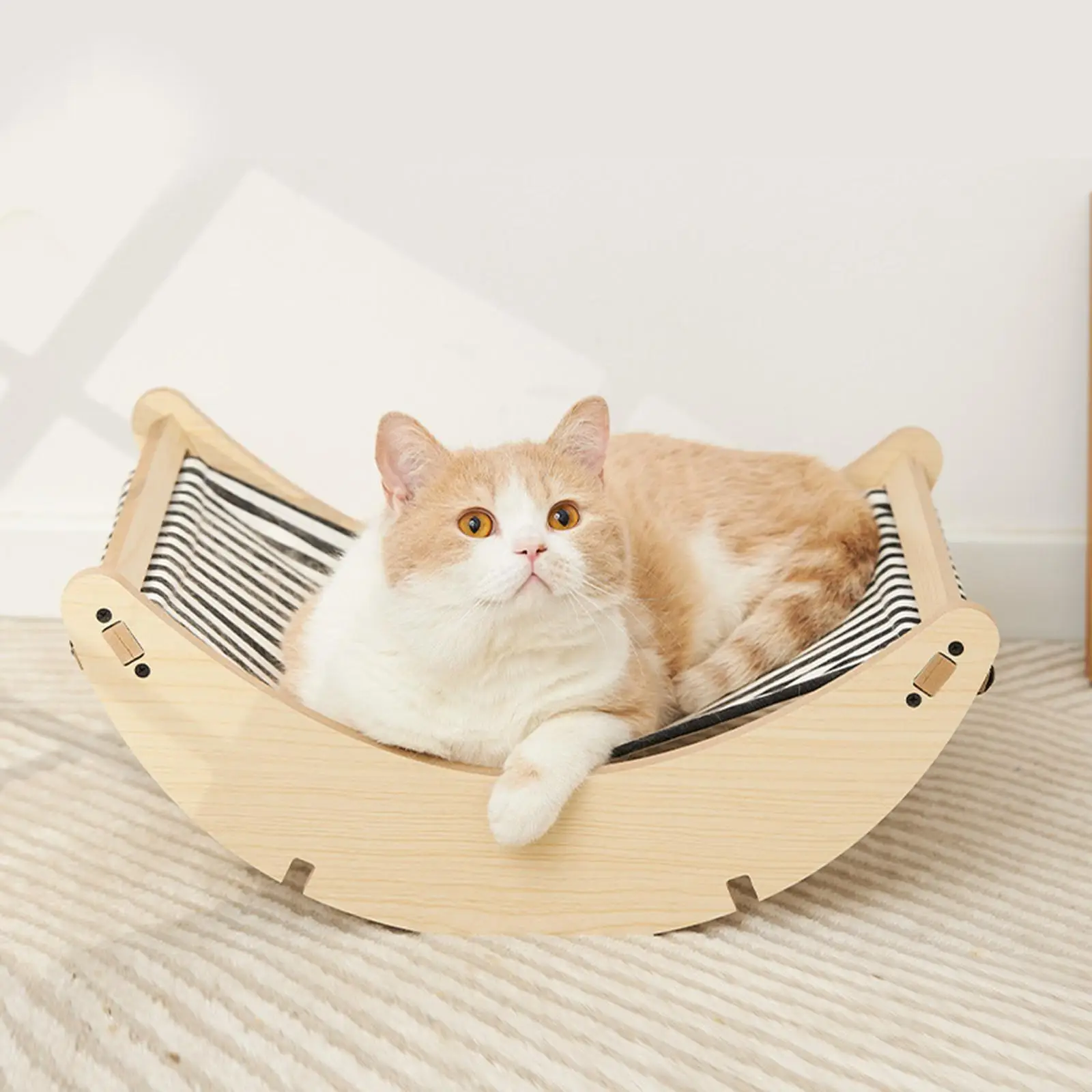 Cat Hammock Cat Rocking Chair Free Standing Elevated Pet Bed Removable Wood Lounger Cat Bed for Kitten Cats and Small Dogs Puppy