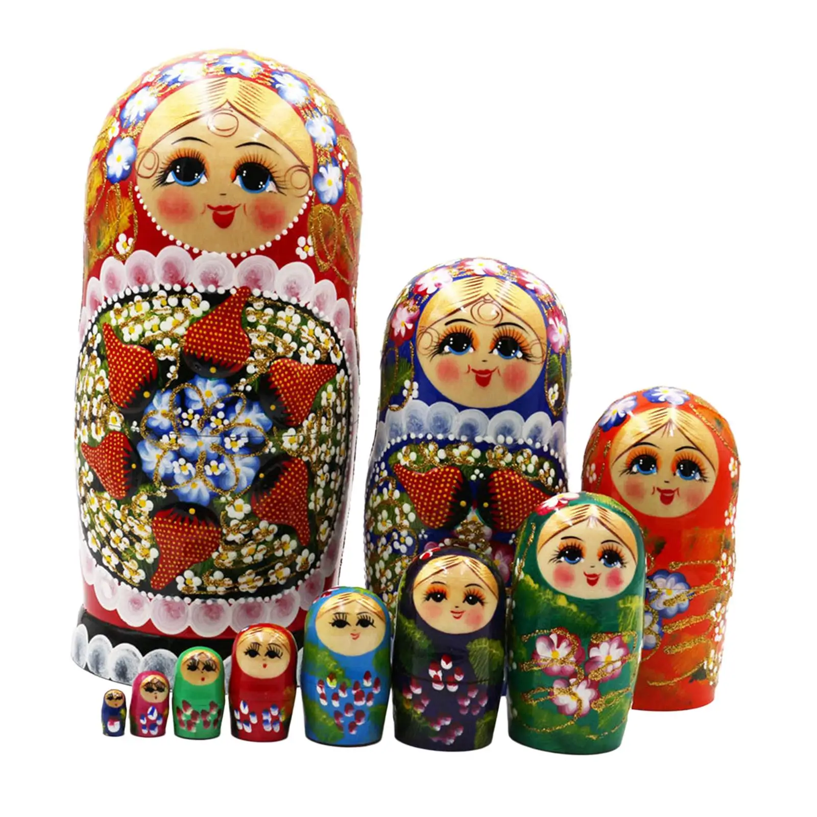 10Pcs Russian Nesting Dolls Stacking Doll Set Traditional Birthday Gifts Cute Matryoshka Handpainted for Holiday Decoration