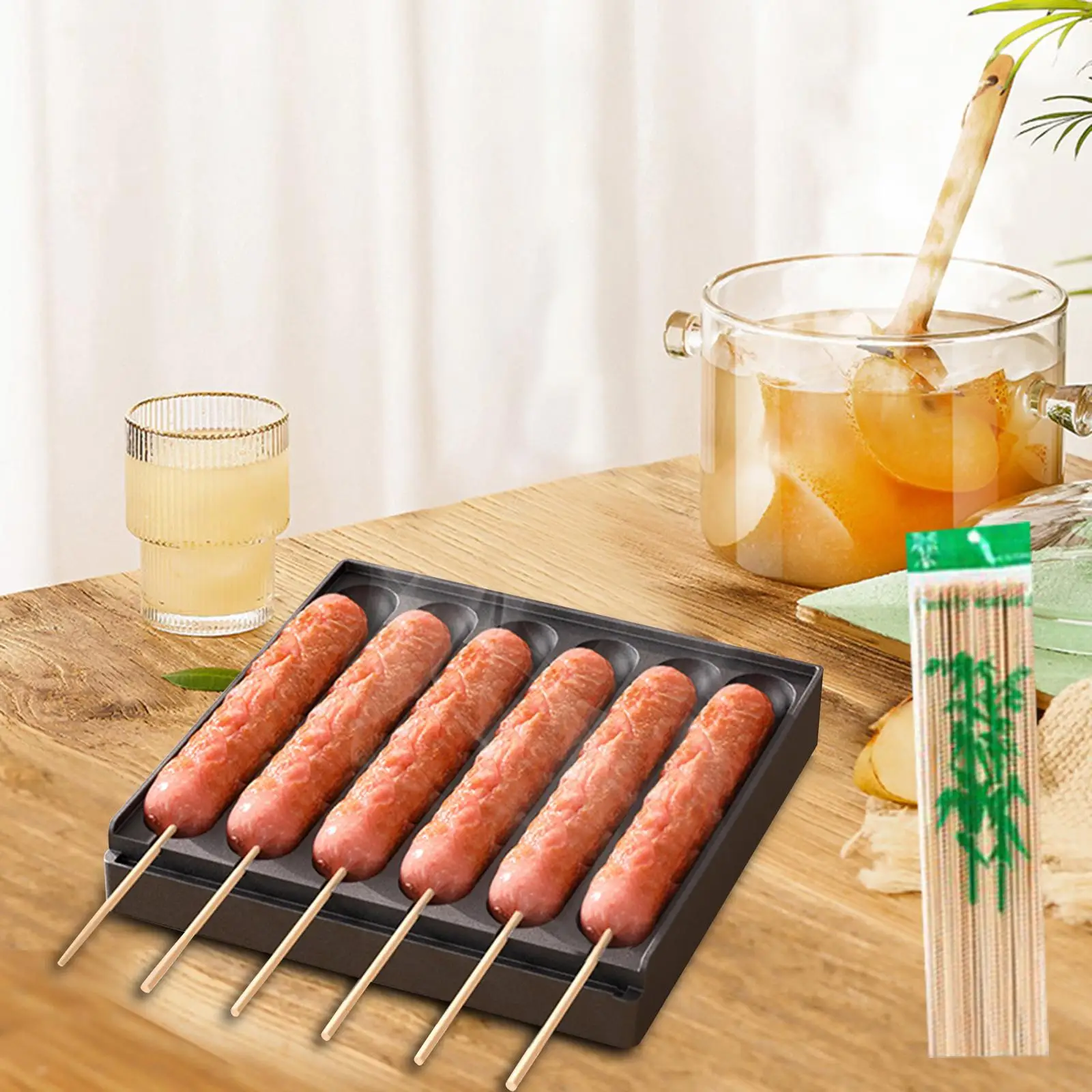 6 Grids Sausage Pan DIY Nonstick Aluminum Hot Dog Making Corn Dog Making for Baking Kitchen Outdoor Cooking Breakfast