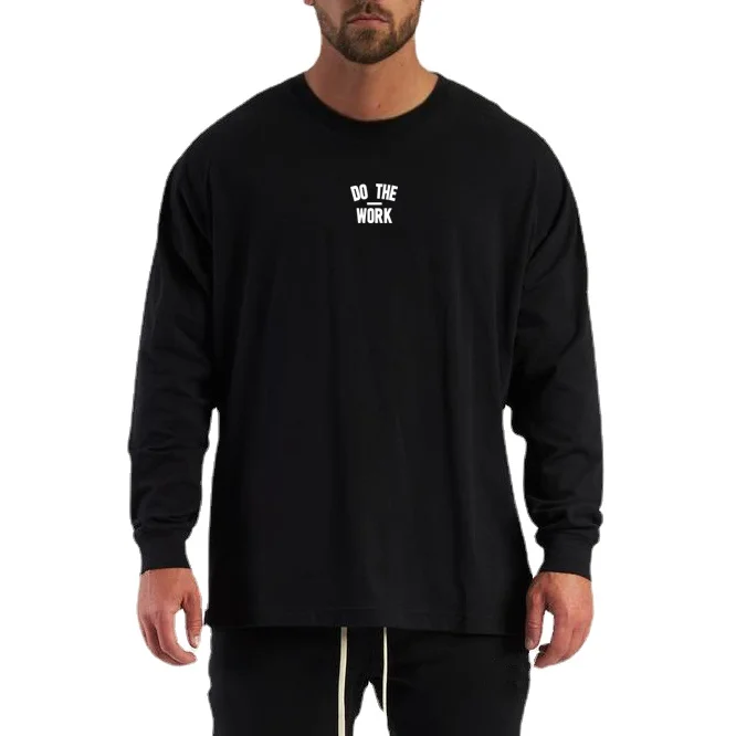 None - Camiseta de manga larga de gran tamaño para hombre, ropa de calle holgada para Fitness, camiseta de gimnasio de marca, camiseta de entrenamiento